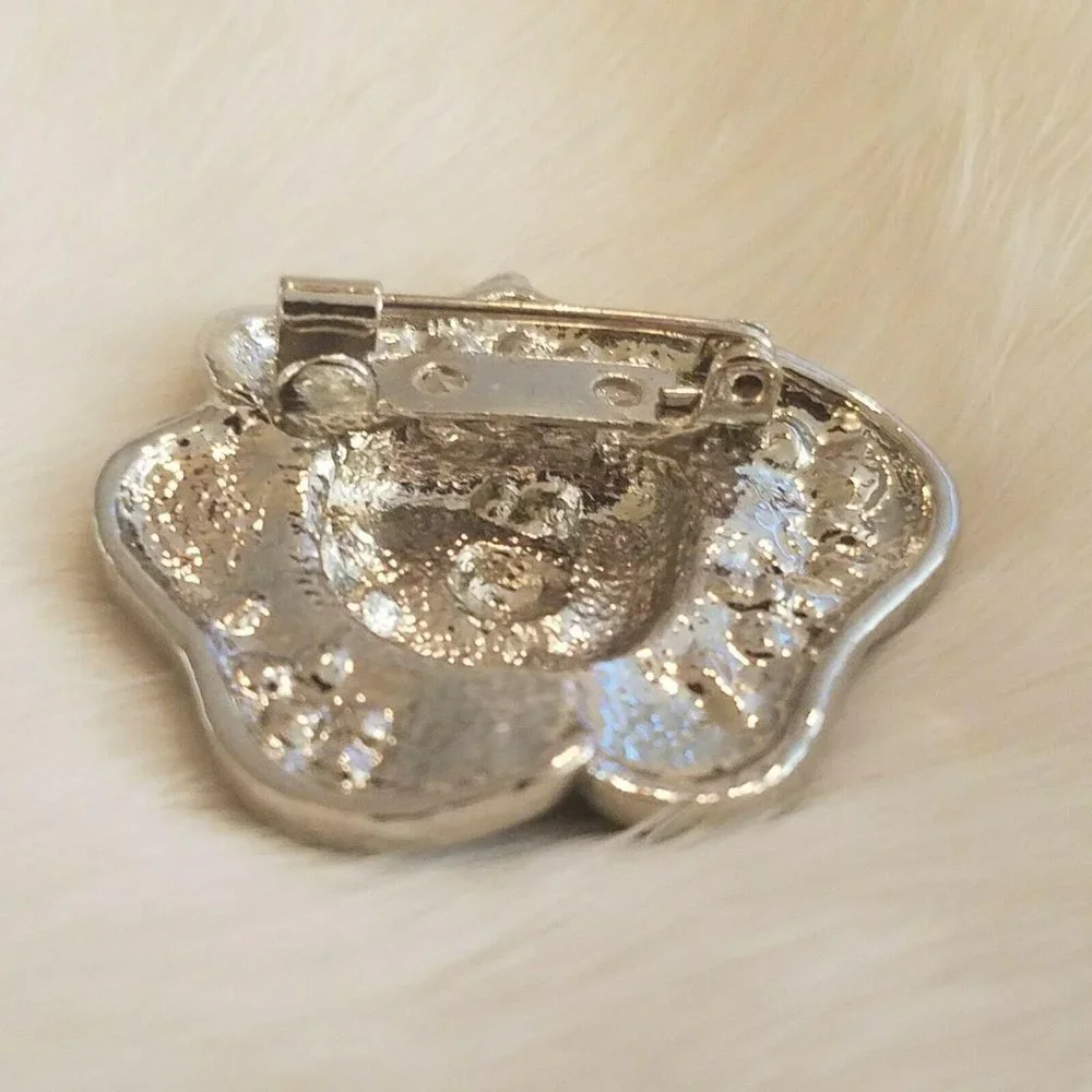 Vintage Victorian Flower Brooch Blue Rhinestone Coquette Boho‎ Silver Tone 5295